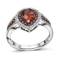 D'Joy Premium Red Zircon, Chocolate and White Zircon Ring in Rhodium Over Sterling Silver (Size 10.0) 3.40 ctw