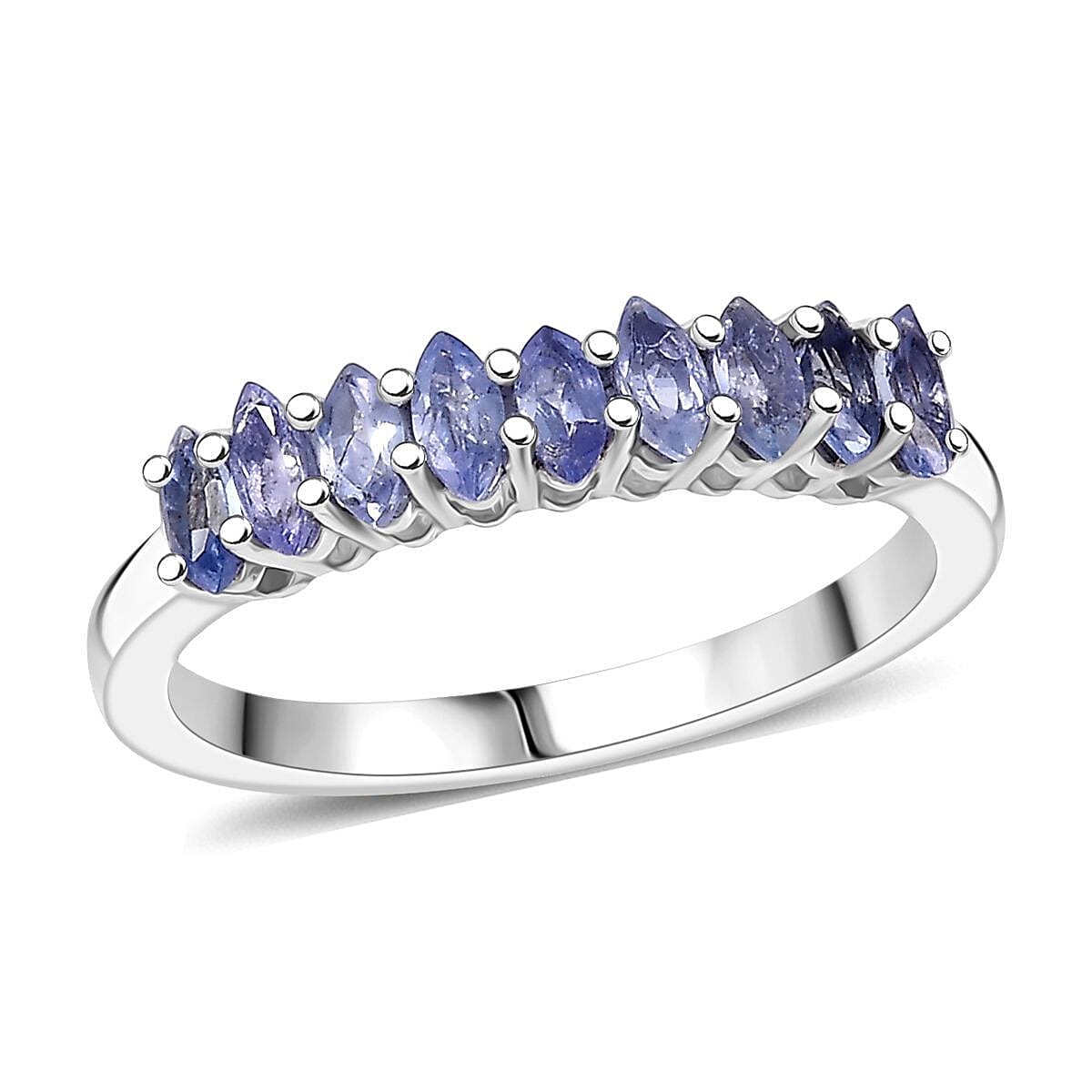 D'Joy Tanzanite Ring in Rhodium Over Sterling Silver (Size 10.0) 0.85 ctw