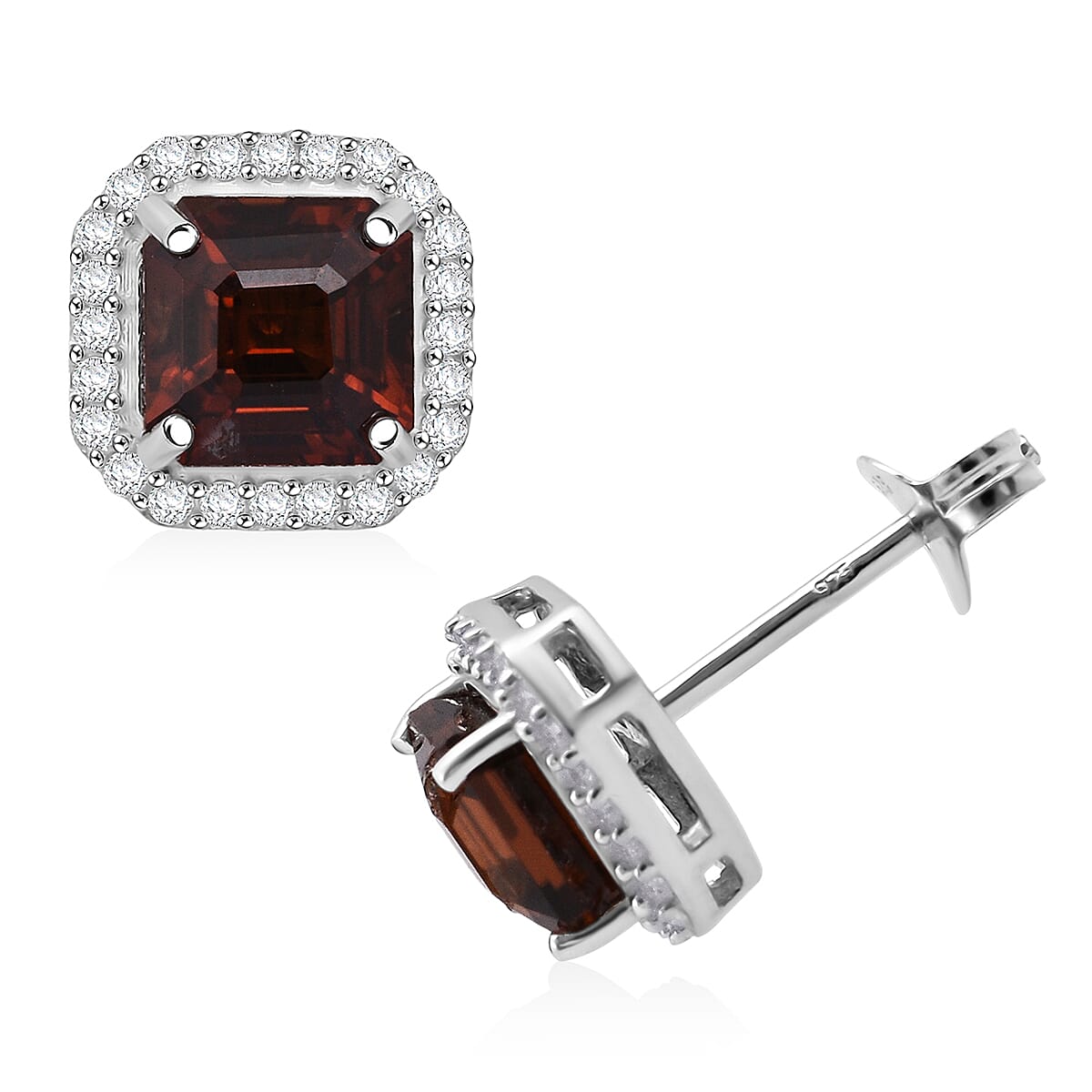 D'Joy Premium Red Zircon and Moissanite 4.00 ctw Scarlet Flame Earrings in Rhodium Over Sterling Silver