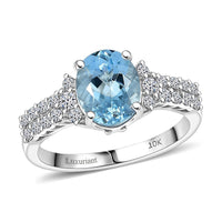 Certified & Appraised AAA Santa maria Aquamarine and G-H SI Luxuriant Lab Grown Diamond 1.94 ctw Oceanic Serenity Ring in 10K White Gold