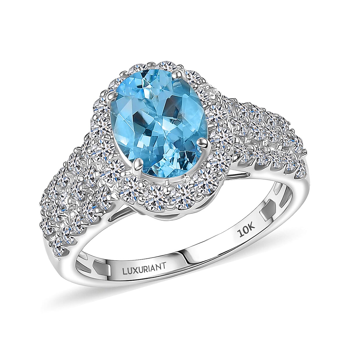 Certified & Appraised AAA Santa Maria Aquamarine and Luxuriant Diamond E-F VS 2.71 ctw Ring in 10K White Gold 4.34 Grams