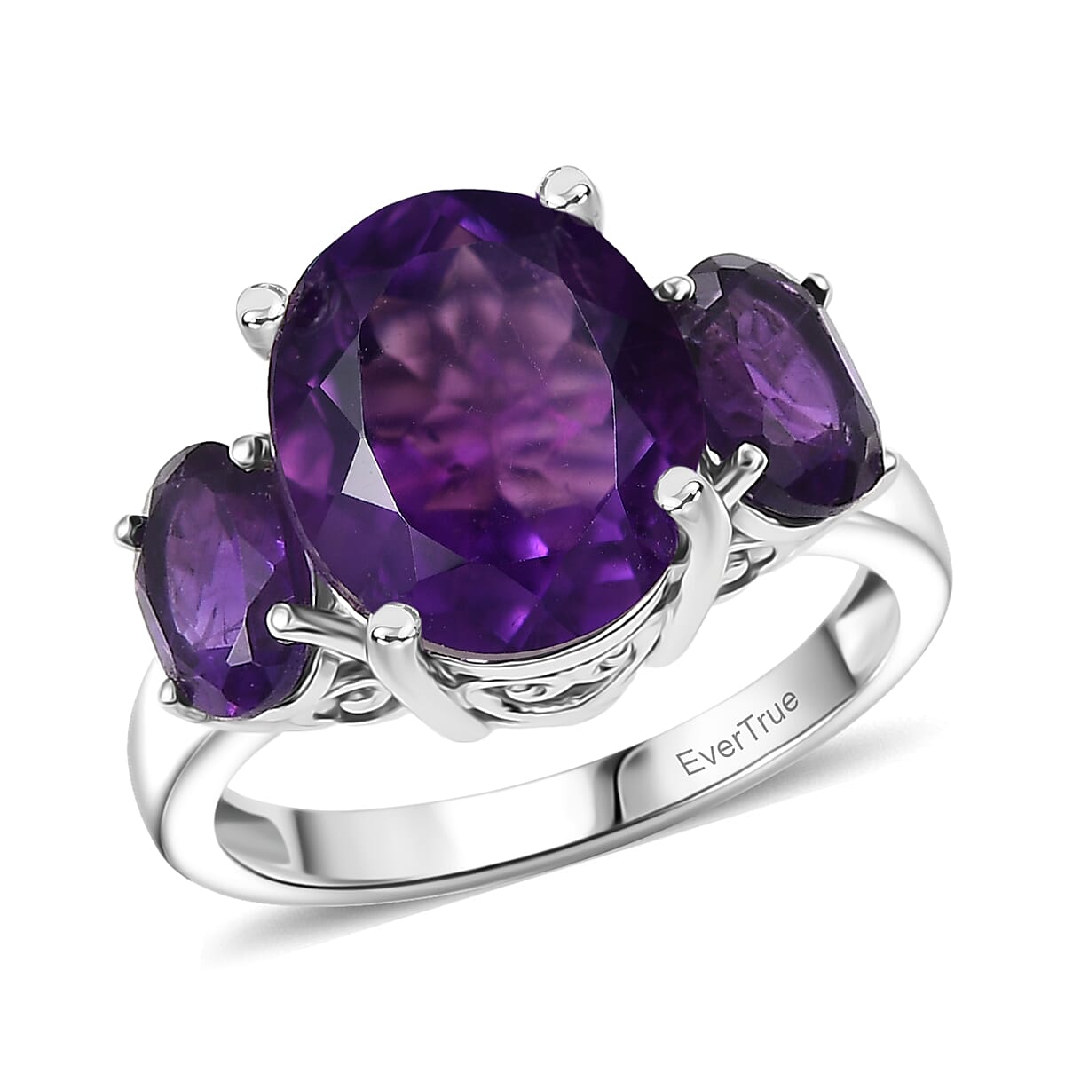 EverTrue African Amethyst 3 Stone Ring in Platinum Bond (Size 10.0) 5.65 ctw
