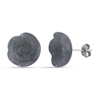D'Joy Natural Olmec Jadeite 20.00 ctw Carved Flower Earrings in Rhodium Over Sterling Silver