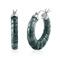 D'Joy Natural Olmec Jadeite 45.00 ctw Carved Hoop Earrings in Rhodium Over Sterling Silver - Sticky add to cart bar