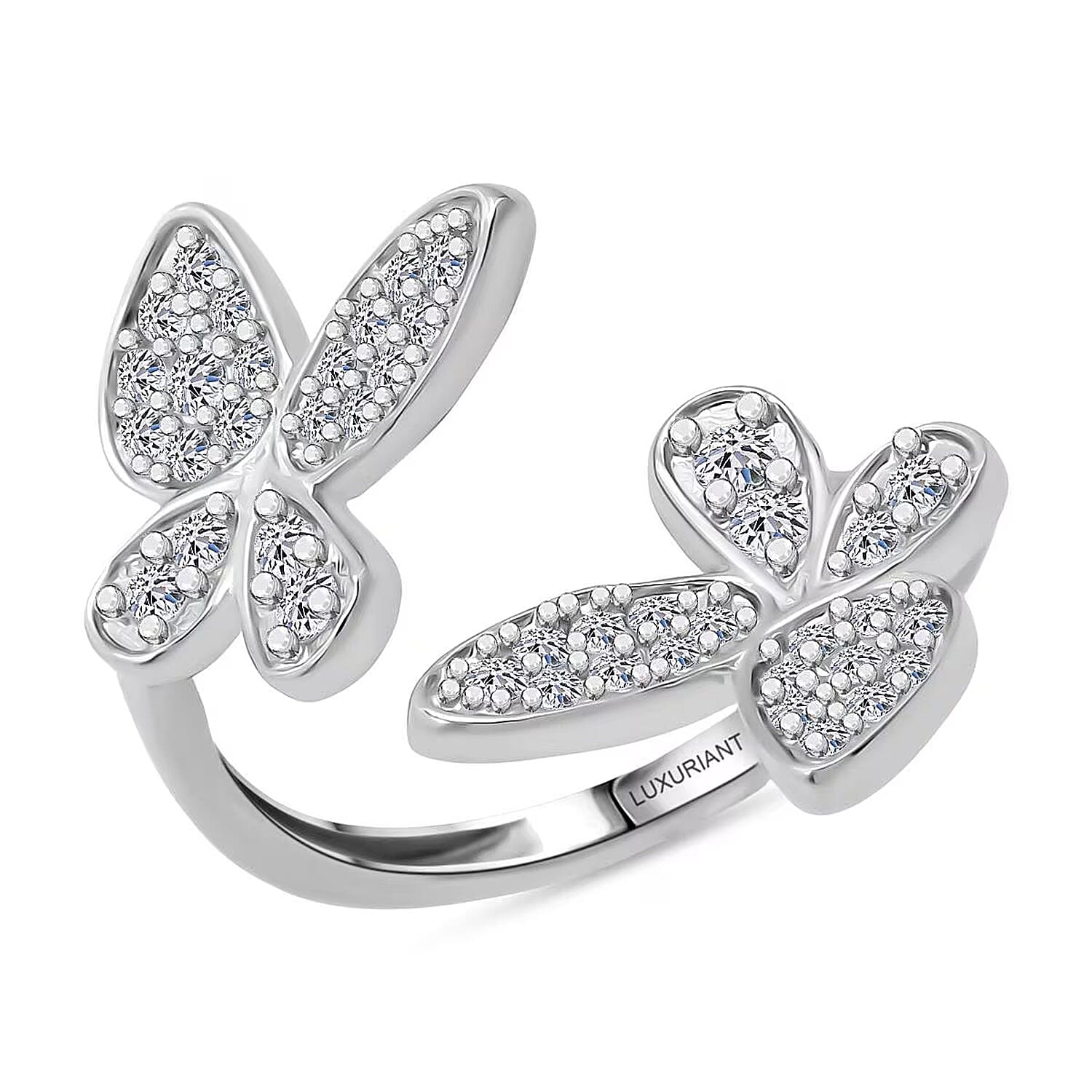 Luxuriant Lab Grown Diamond (G-H, SI) Butterfly Ring in Rhodium Over Sterling Silver (Size 10.0) 0.50 ctw