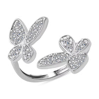 Luxuriant Lab Grown Diamond (G-H, SI) Butterfly Ring in Rhodium Over Sterling Silver (Size 10.0) 0.50 ctw