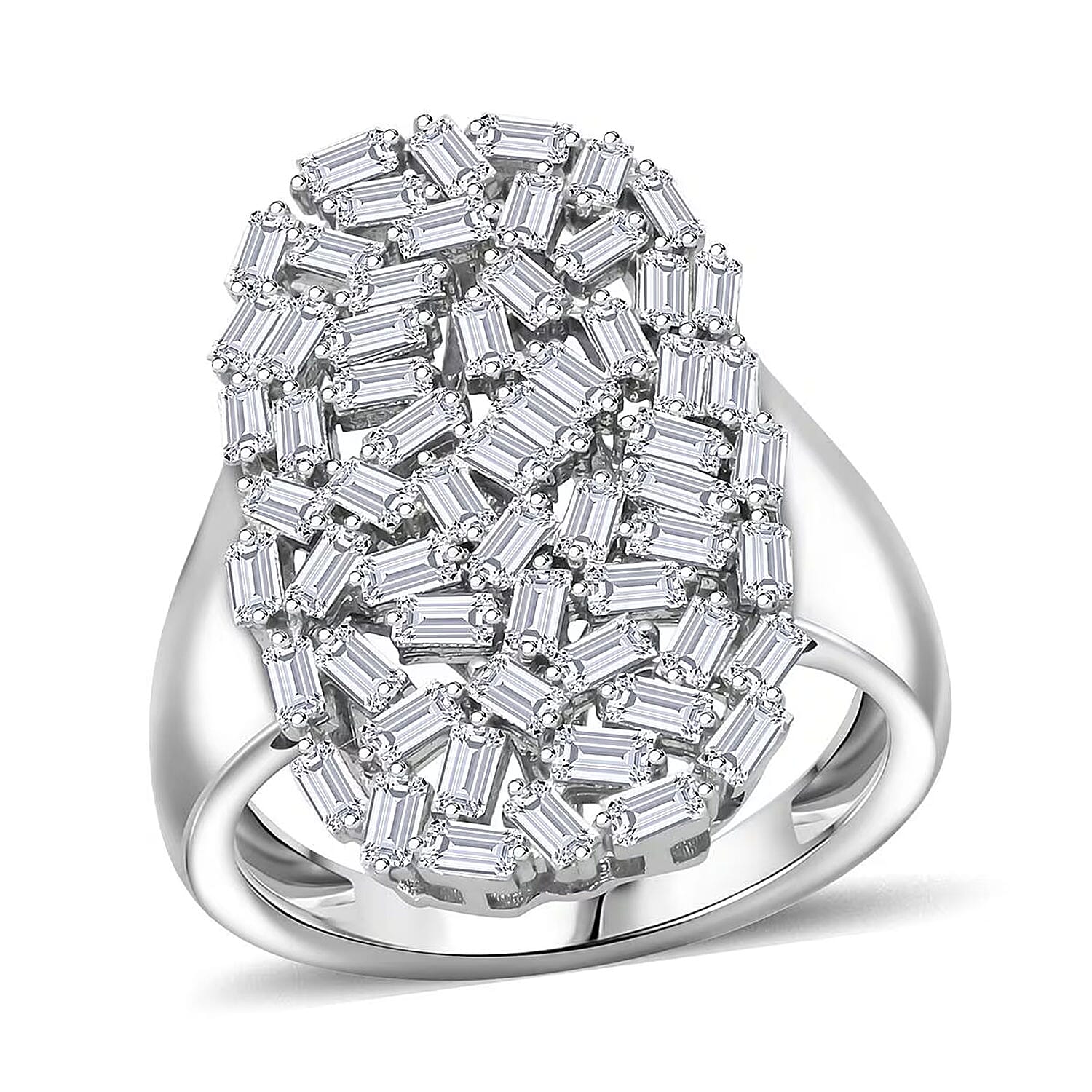 Luxuriant Lab Grown Diamond (G-H, SI) Ring in Rhodium Over Sterling Silver (Size 10.0) 1.25 ctw
