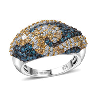 Luxuriant Lab Grown Blue and Yellow Diamond (IR) and Lab Grown Diamond (SI) Ring in Rhodium Over Sterling Silver (Size 6.0) 2.50 ctw