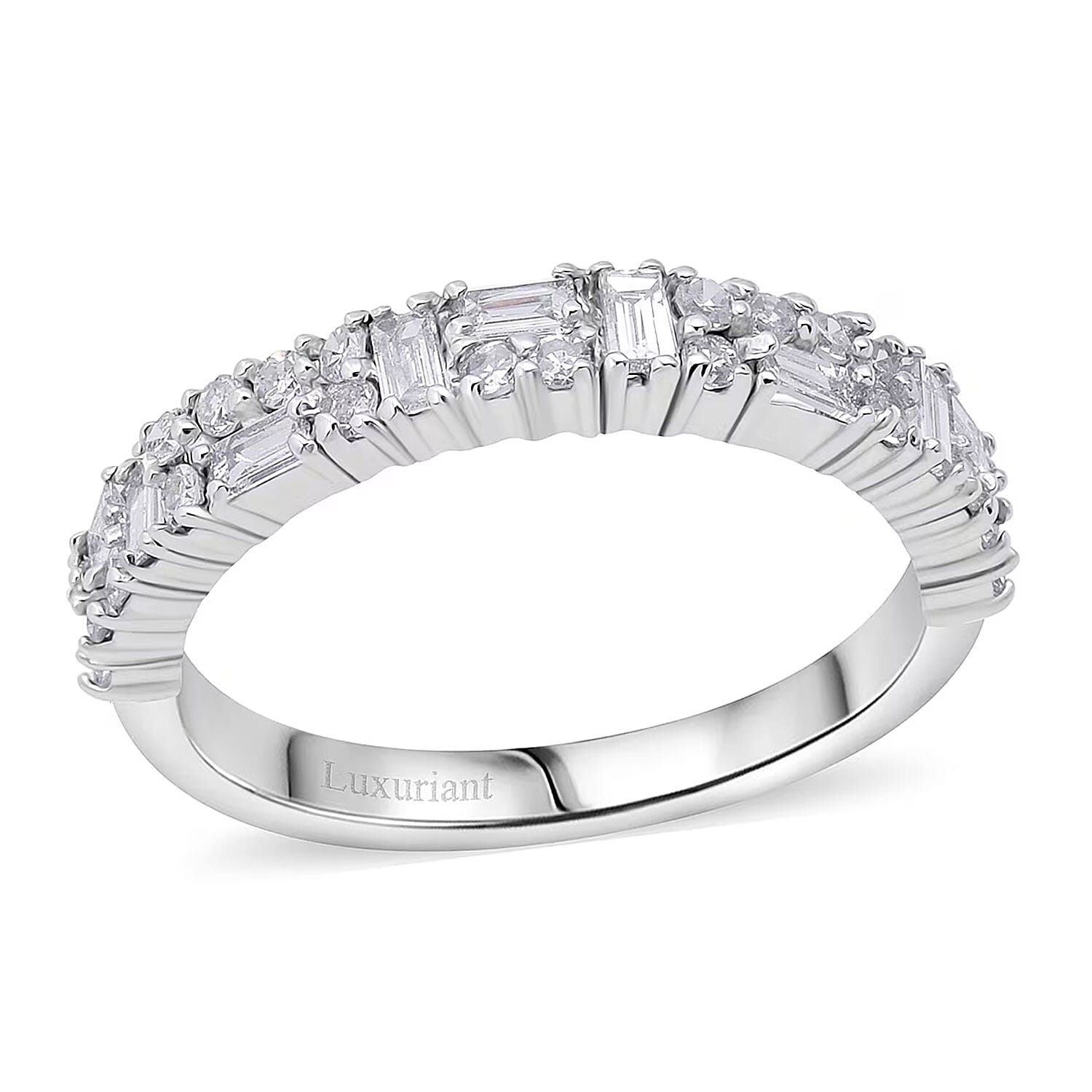 Luxuriant Lab Grown Diamond (G-H, SI) Ring in Rhodium Over Sterling Silver (Size 10.0) 0.65 ctw