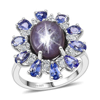 D'Joy Premium Indian Star Ruby, Multi Gemstone Ring in Rhodium Over Sterling Silver (Size 10.0) 9.30 ctw
