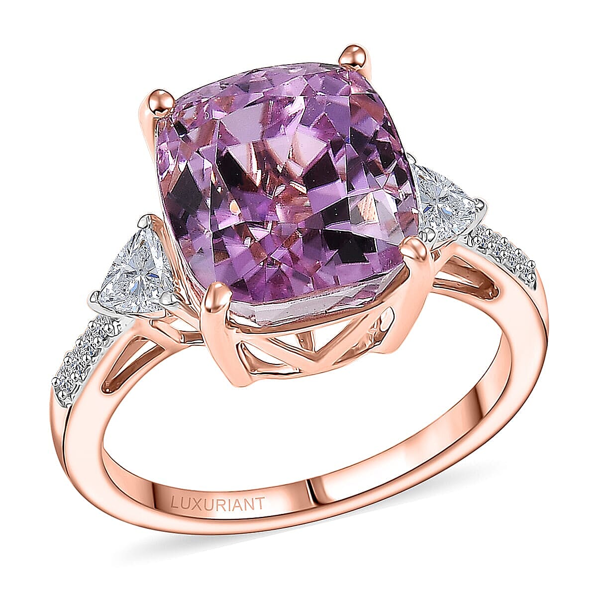 10K Rose Gold AAA Patroke Kunzite, Luxuriant Lab Grown Diamond (E-F, VS) (0.29 cts) Ring 7.36 (Size 10.0) 7.25 ctw