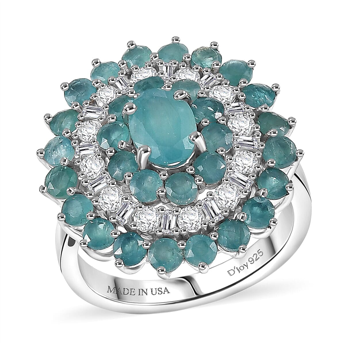 D'Joy Premium Grandidierite, Moissanite Celestial Bloom Ring in Rhodium Over Sterling Silver (Size 10.0) 3.70 ctw
