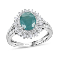 D'Joy Premium Grandidierite, Moissanite Sunburst Halo Ring in Rhodium Over Sterling Silver (Size 10.0) 2.50 ctw