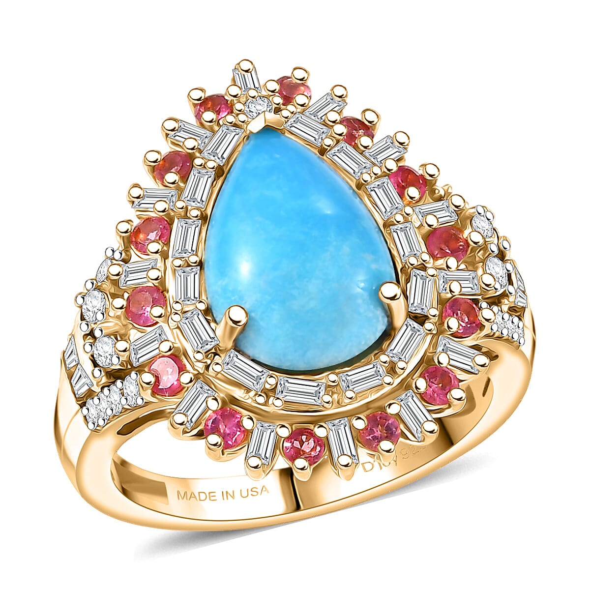 TLV D'Joy Sleeping Beauty Turquoise, Multi Gemstone Ring in 18K Vermeil YG Over Sterling Silver (Size 10.0) 3.80 ctw