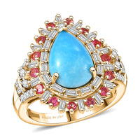 TLV D'Joy Sleeping Beauty Turquoise, Multi Gemstone Ring in 18K Vermeil YG Over Sterling Silver (Size 10.0) 3.80 ctw