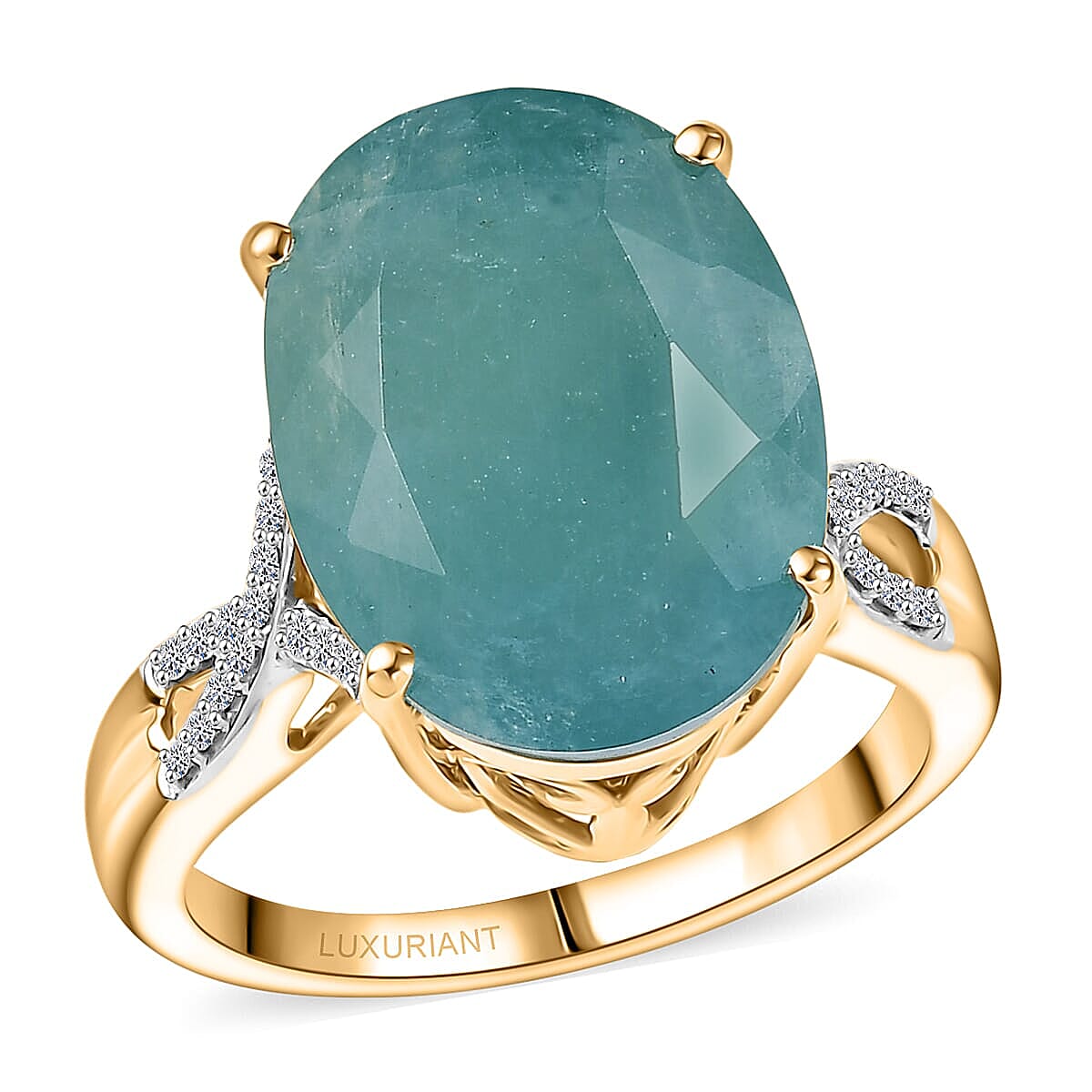 10K Yellow Gold AAA Grandidierite, Luxuriant Lab Grown Diamond (E-F, VS) (0.15 cts) Ring (Size 6.0) (4.20 g) 10.65 ctw