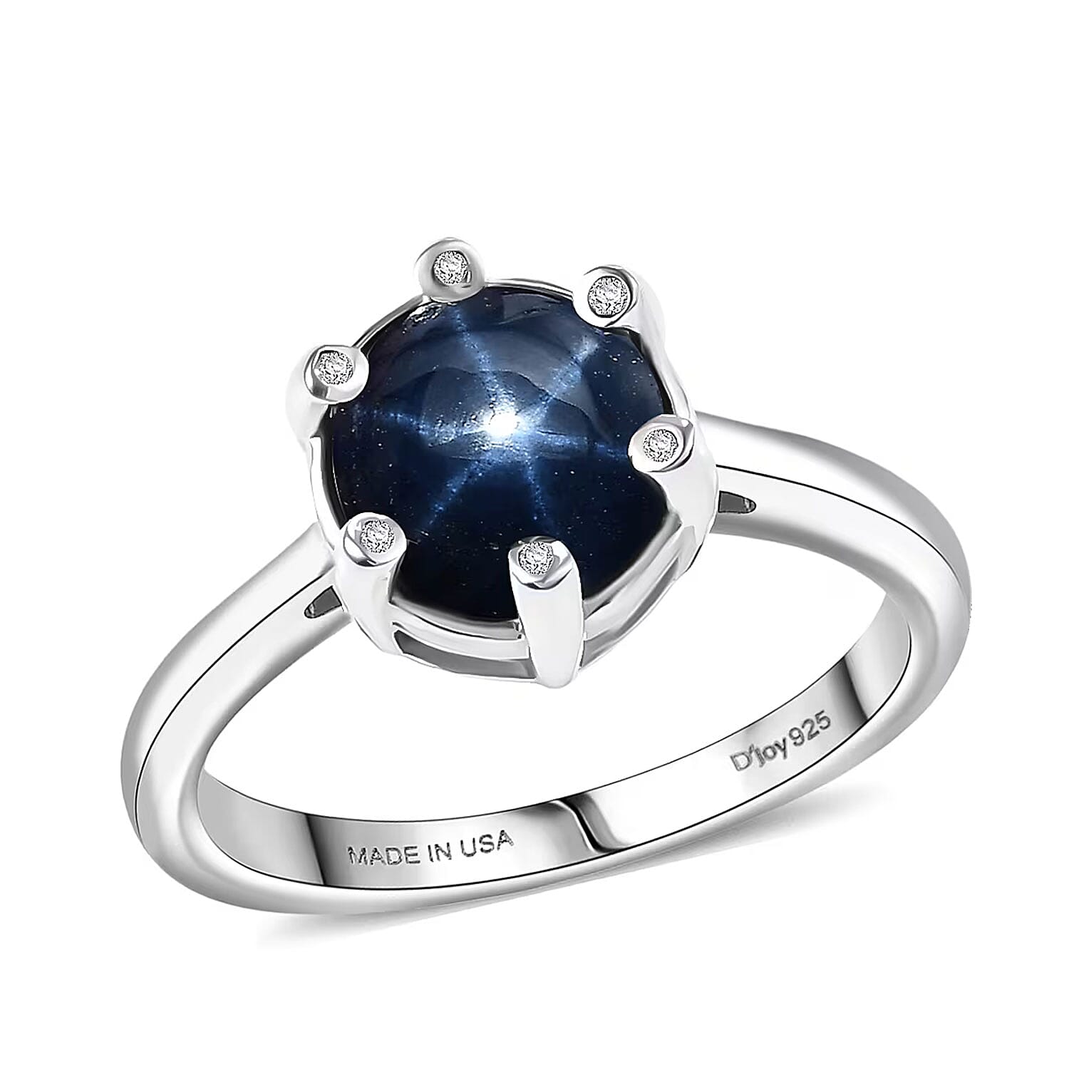 D'Joy Premium Blue Star Sapphire (DF), Moissanite Galaxy Ring in Rhodium Over Sterling Silver (Size 10.0) 3.50 ctw