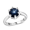 D'Joy Premium Blue Star Sapphire (DF), Moissanite Galaxy Ring in Rhodium Over Sterling Silver (Size 10.0) 3.50 ctw - Sticky add to cart bar