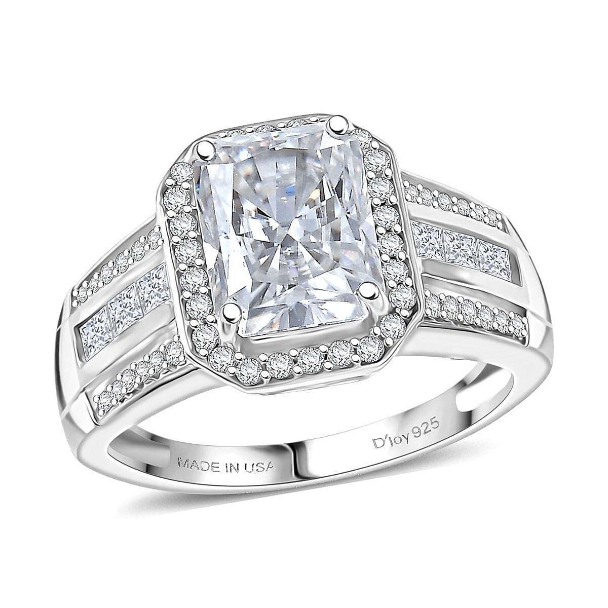 D'Joy Moissanite (Oct 9x7mm) Ring in Rhodium Over Sterling Silver (Size 10.0) 3.10 ctw