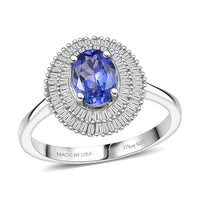 D'Joy AAA Tanzanite, Diamond (0.40 cts) Ring in Rhodium Over Sterling Silver (Size 10.0) 1.40 ctw