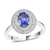 D'Joy AAA Tanzanite, Diamond (0.40 cts) Ring in Rhodium Over Sterling Silver (Size 10.0) 1.40 ctw