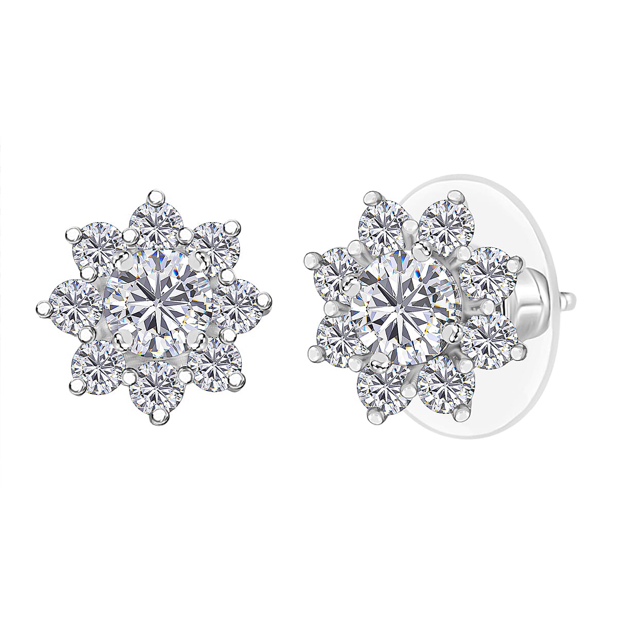 D'Joy Moissanite (Rnd 5mm) Earrings in Rhodium Over Sterling Silver 1.75 ctw