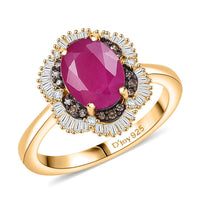 One Time Only D'Joy AAA Royal Ruby, Natural Champagne and White Diamond (0.30 cts) Ring in 18K Vermeil YG Over Sterling Silver (Size 7.0) 3.10 ctw