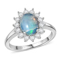 D'Joy Premium Ethiopian Welo Opal and White Zircon 1.85 ctw Ring in Platinum Over Sterling Silver (Size 10.0) - Sticky add to cart bar