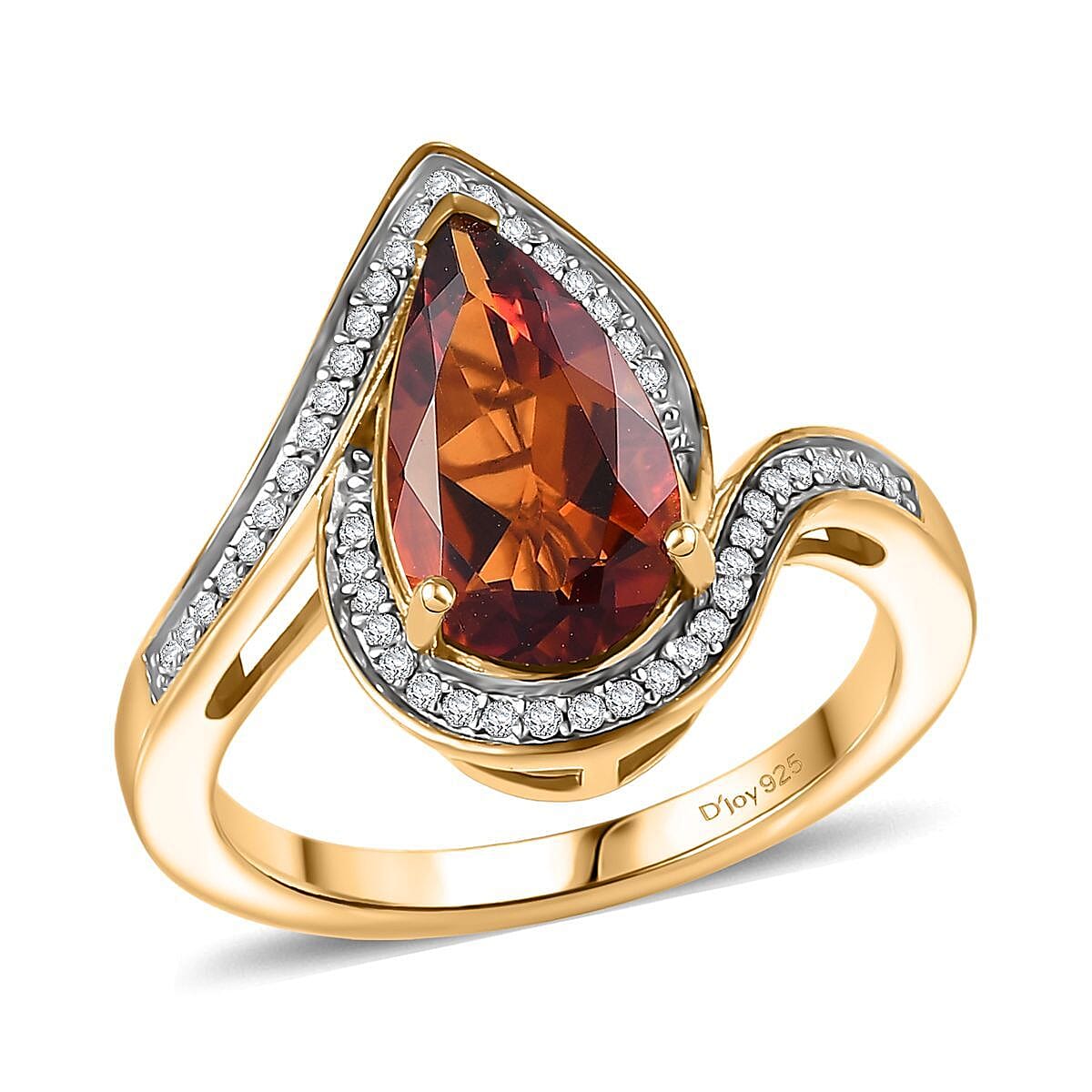 D'Joy Premium Red Citrine, Moissanite Ring in 18K Vermeil YG Over Sterling Silver (Size 10.0) 3.10 ctw