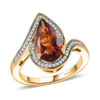 D'Joy Premium Red Citrine, Moissanite Ring in 18K Vermeil YG Over Sterling Silver (Size 10.0) 3.10 ctw