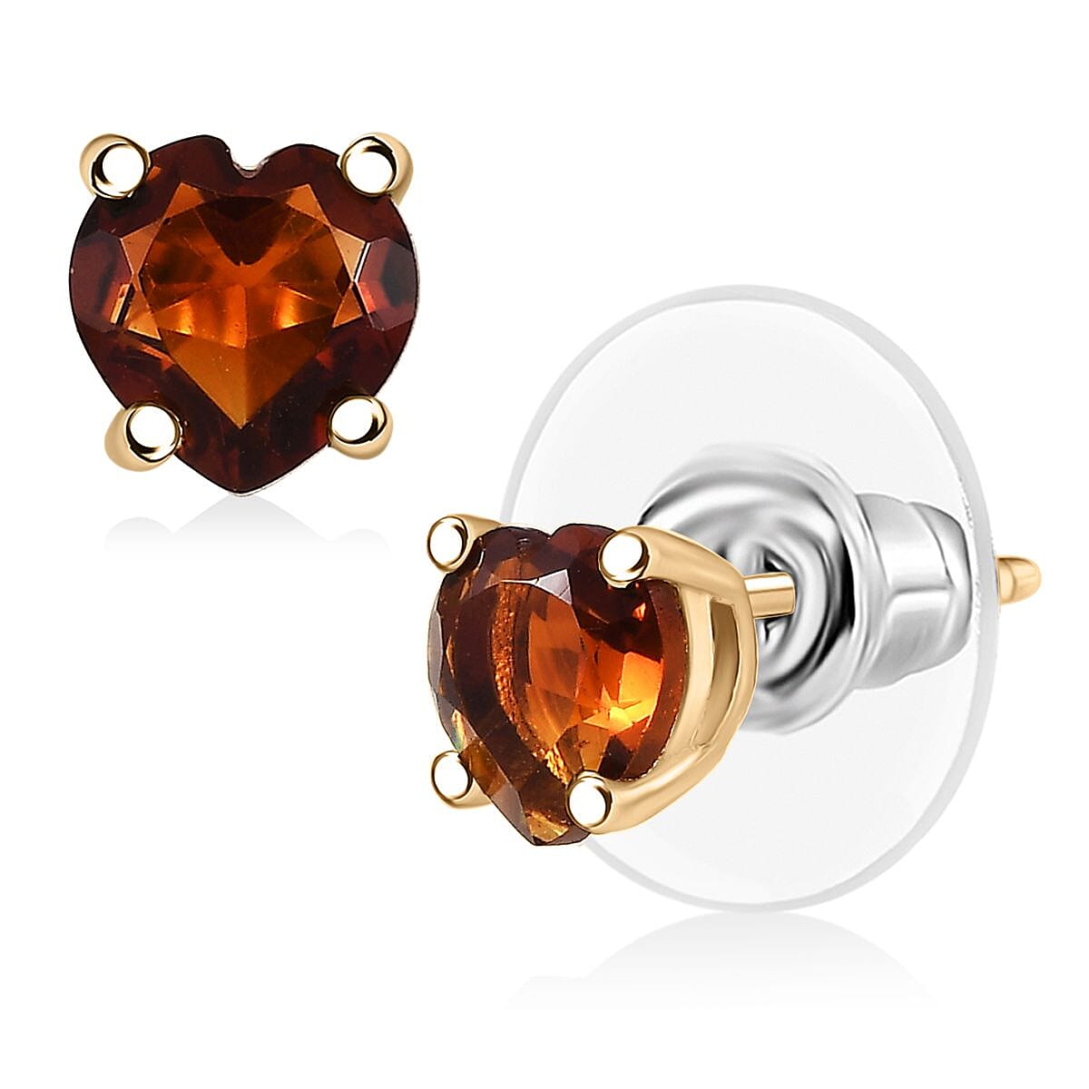 D'Joy Premium Red Citrine 1.45 ctw Flame Heart Earrings in 18K Vermeil Yellow Gold Over Sterling Silver