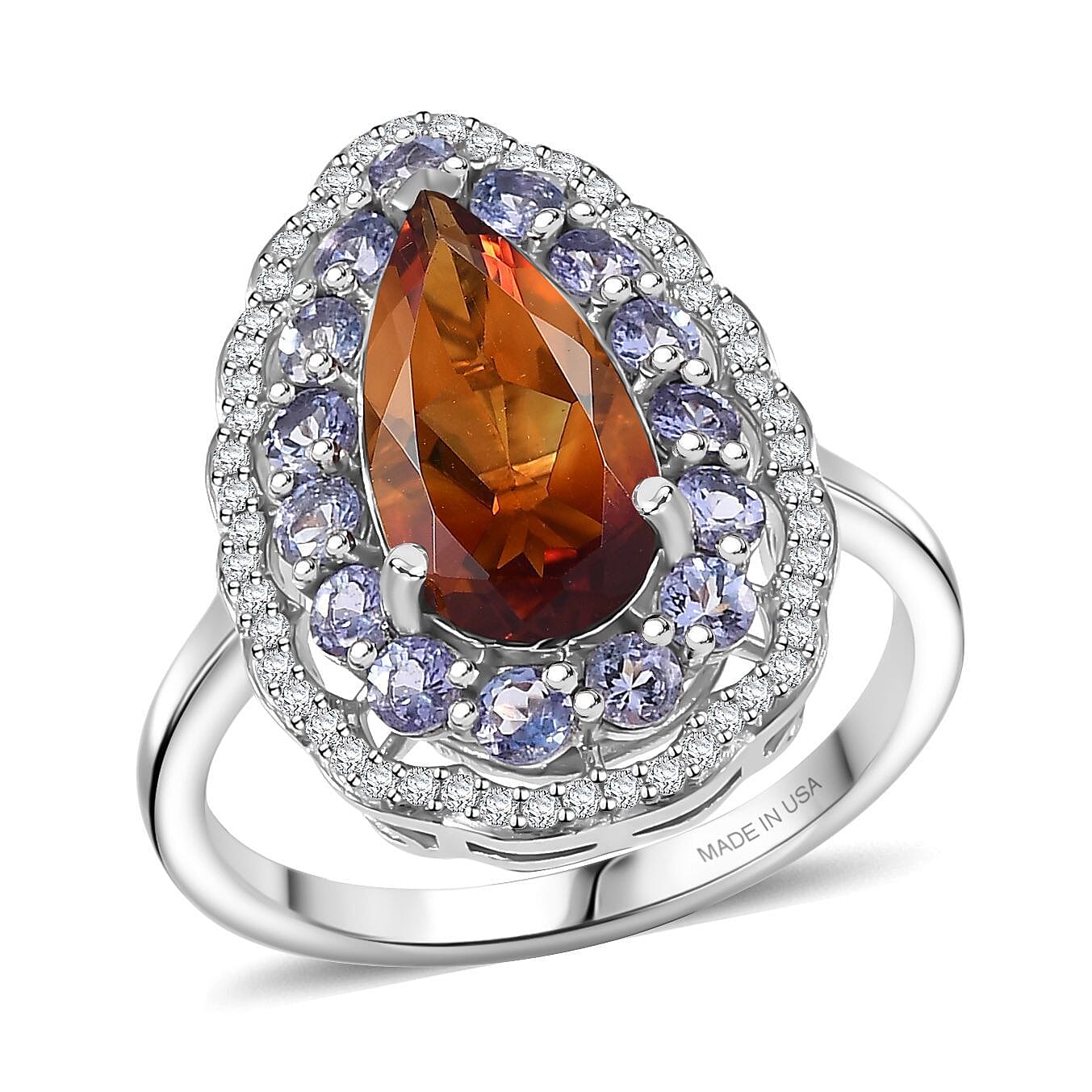 D'Joy Premium Red Citrine, Multi Gemstone Ring in Rhodium Over Sterling Silver (Size 10.0) 4.00 ctw
