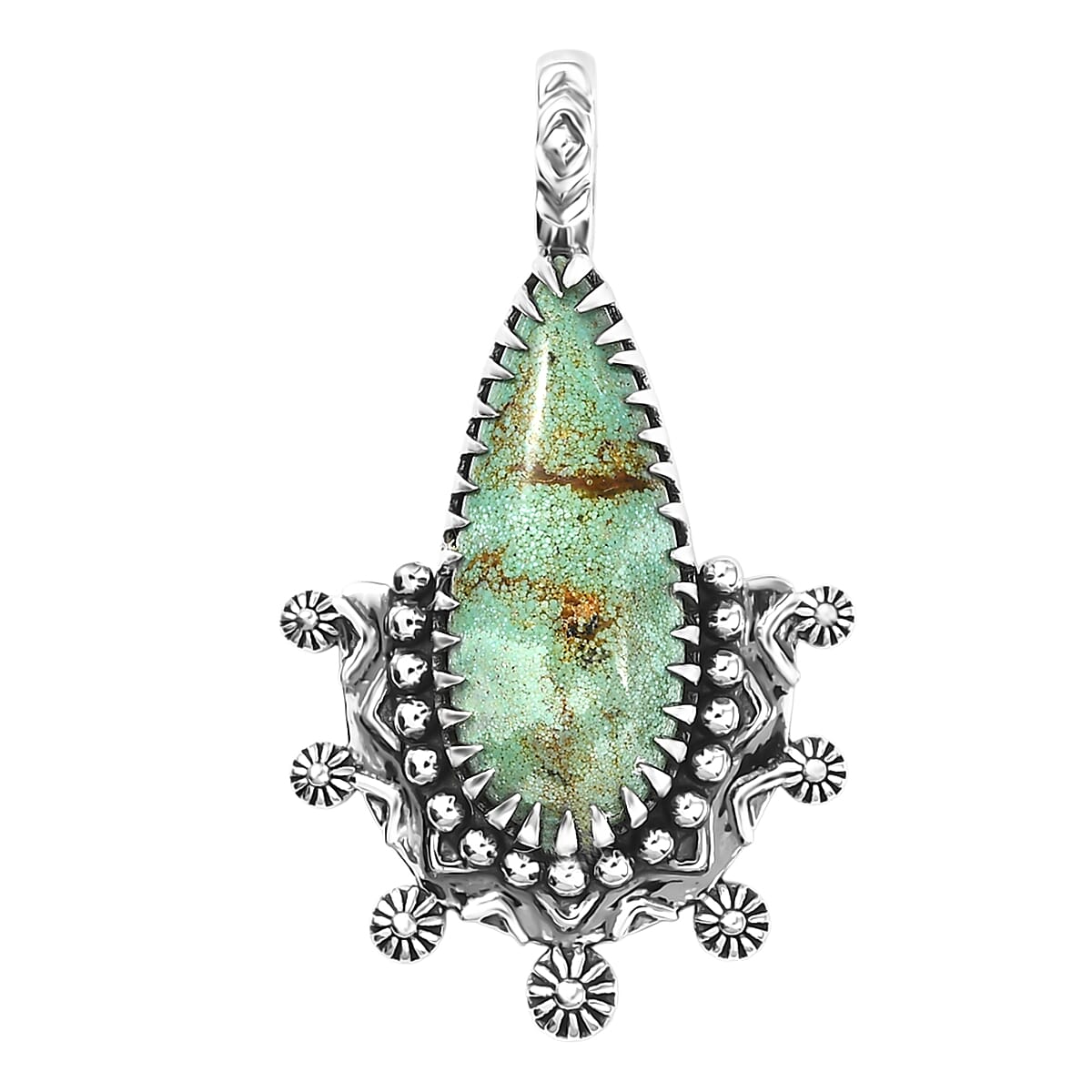 D'Joy Artisan Crafted Royston Turquoise Pendant without Chain in Black Oxidised Sterling Silver 6.50 ctw
