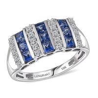 Certified & Appraised 10K White Gold AAA Ceylon Sapphire, Luxuriant Lab Grown Diamond (G-H, SI) Band Ring (Size 10.0) 1.36 ctw
