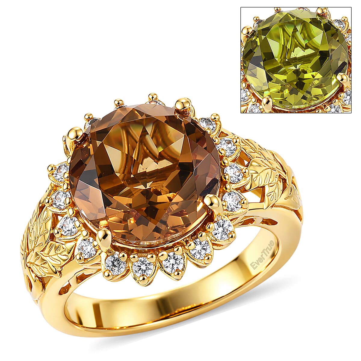 EverTrue Autumn Alexite, White Zircon Ring in 18K YG Plated (Size 7.0) 5.25 ctw