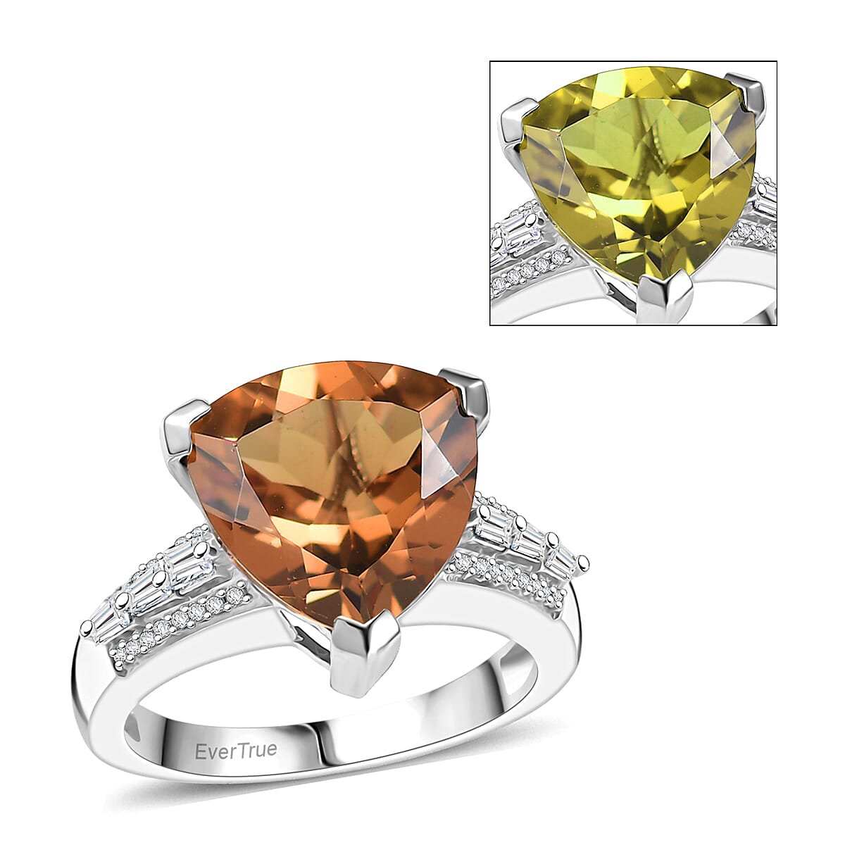EverTrue Autumn Alexite, White Zircon Ring in Platinum Bond (Size 10.0) 5.80 ctw