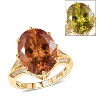 EverTrue Autumn Alexite, White Zircon Ring in 18K YG Plated (Size 10.0) 9.10 ctw