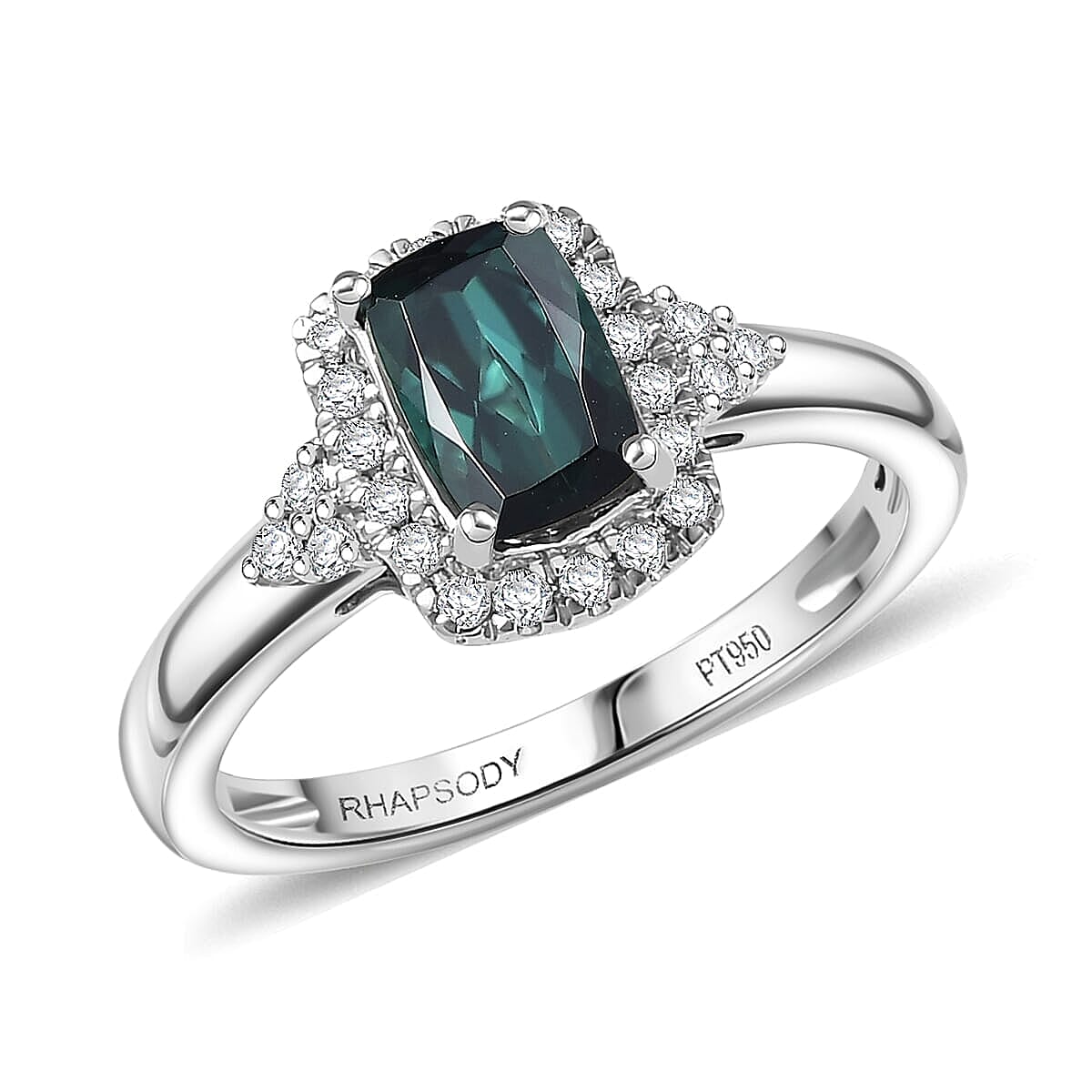 Pre Black Friday Deal Certified & Appraised Rhapsody 950 Platinum AAAA Monte Belo Indicolite, Diamond (E-F, VS) (0.23 cts) Ring (Size 6.0) (5.83 g) 1.35 ctw