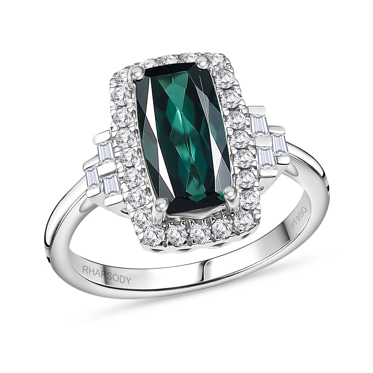 Certified & Appraised Rhapsody 950 Platinum AAAA Monte Belo Indicolite, Diamond (E-F, VS) (0.35 cts) Ring (Size 10.0) (6.75 g) 2.20 ctw (1)
