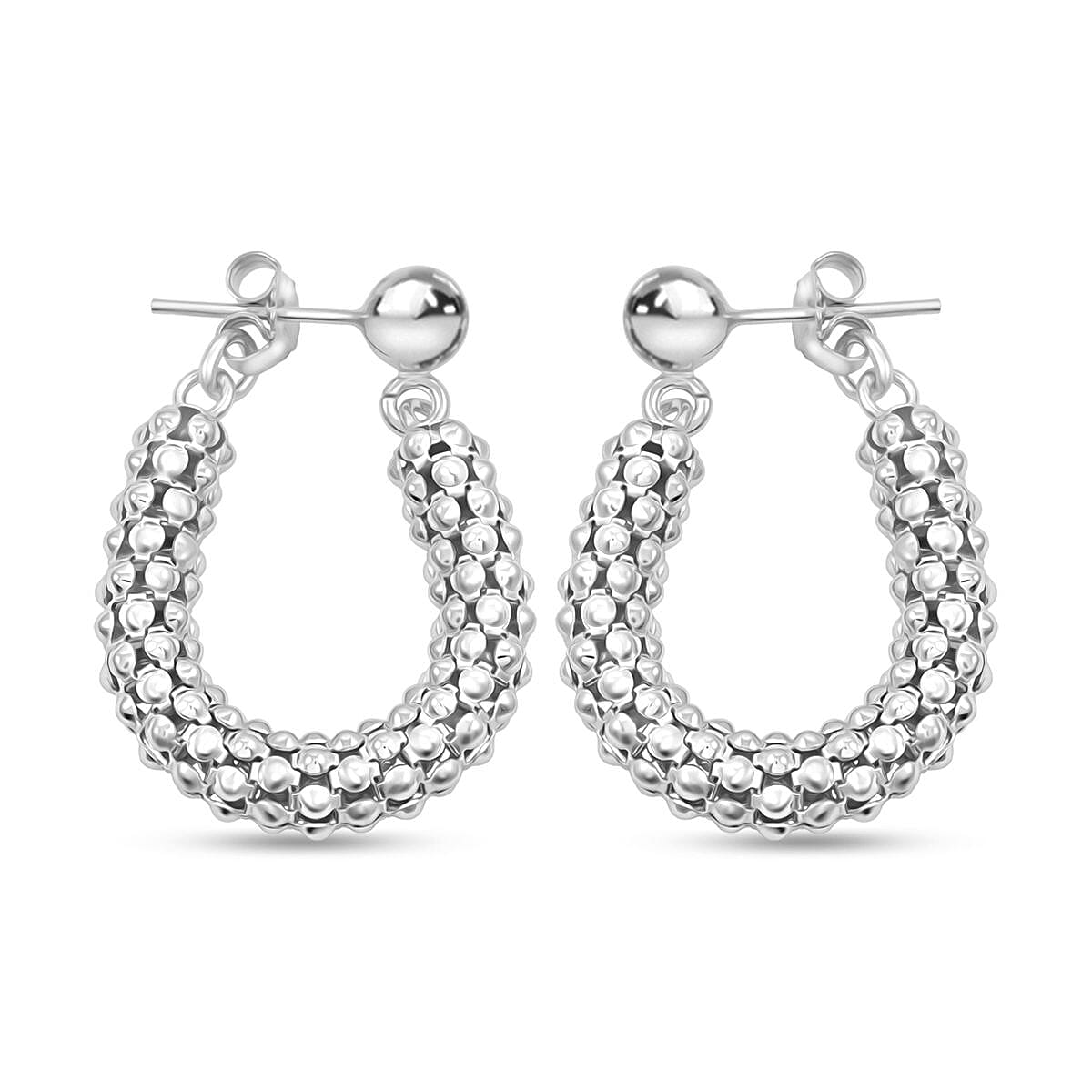 Italian Sterling Silver Pop Corn Chain Hoop Earrings (6.35 g)
