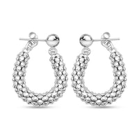 Italian Sterling Silver Pop Corn Chain Hoop Earrings (6.35 g)