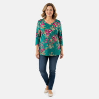 Pioneer Woman Black Dark Floral Knit Long Sleeve Blouse S