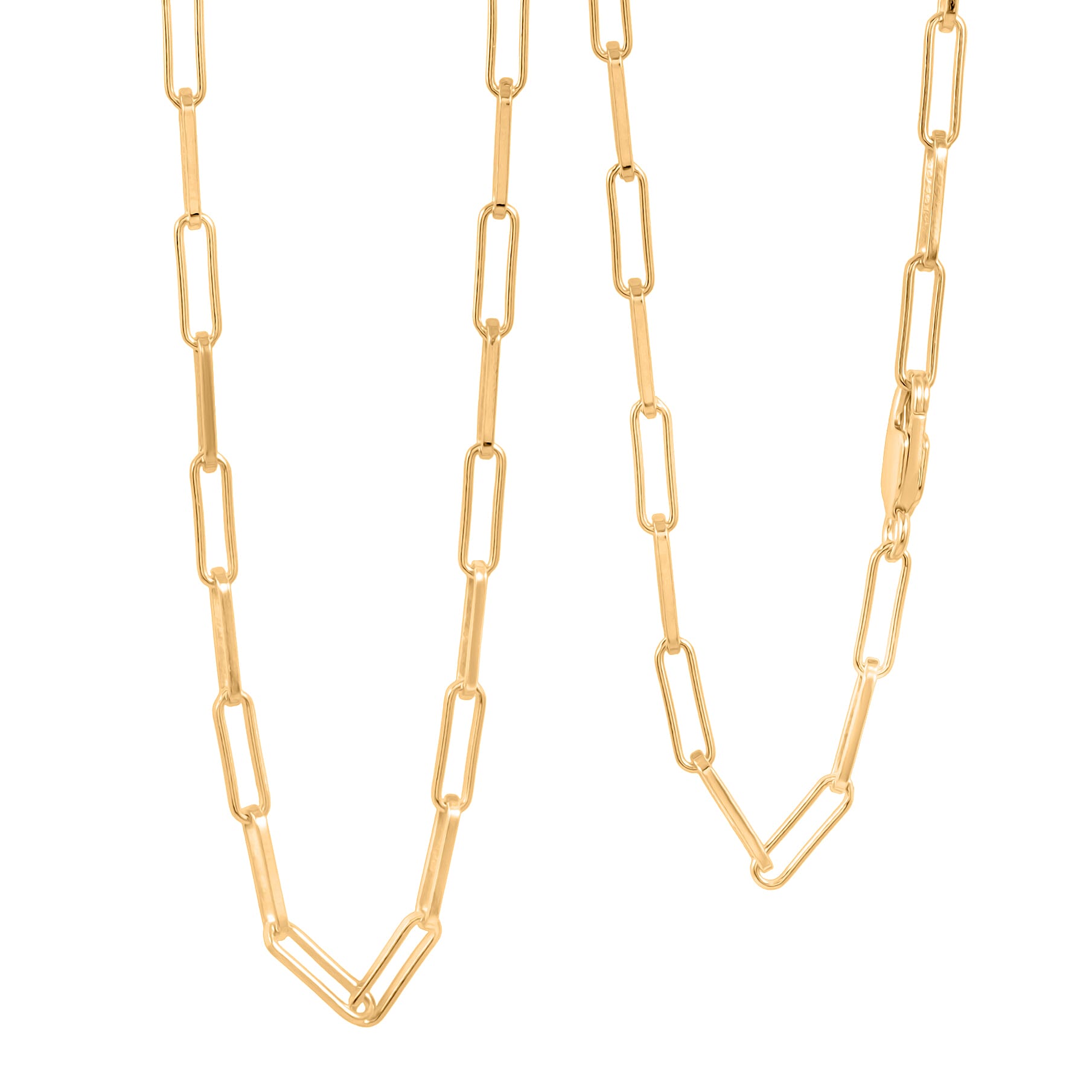 Italian 3mm Paper Clip Chain Necklace in 14K Yellow Gold Over Sterling Silver 7.80 Grams 20 Inches