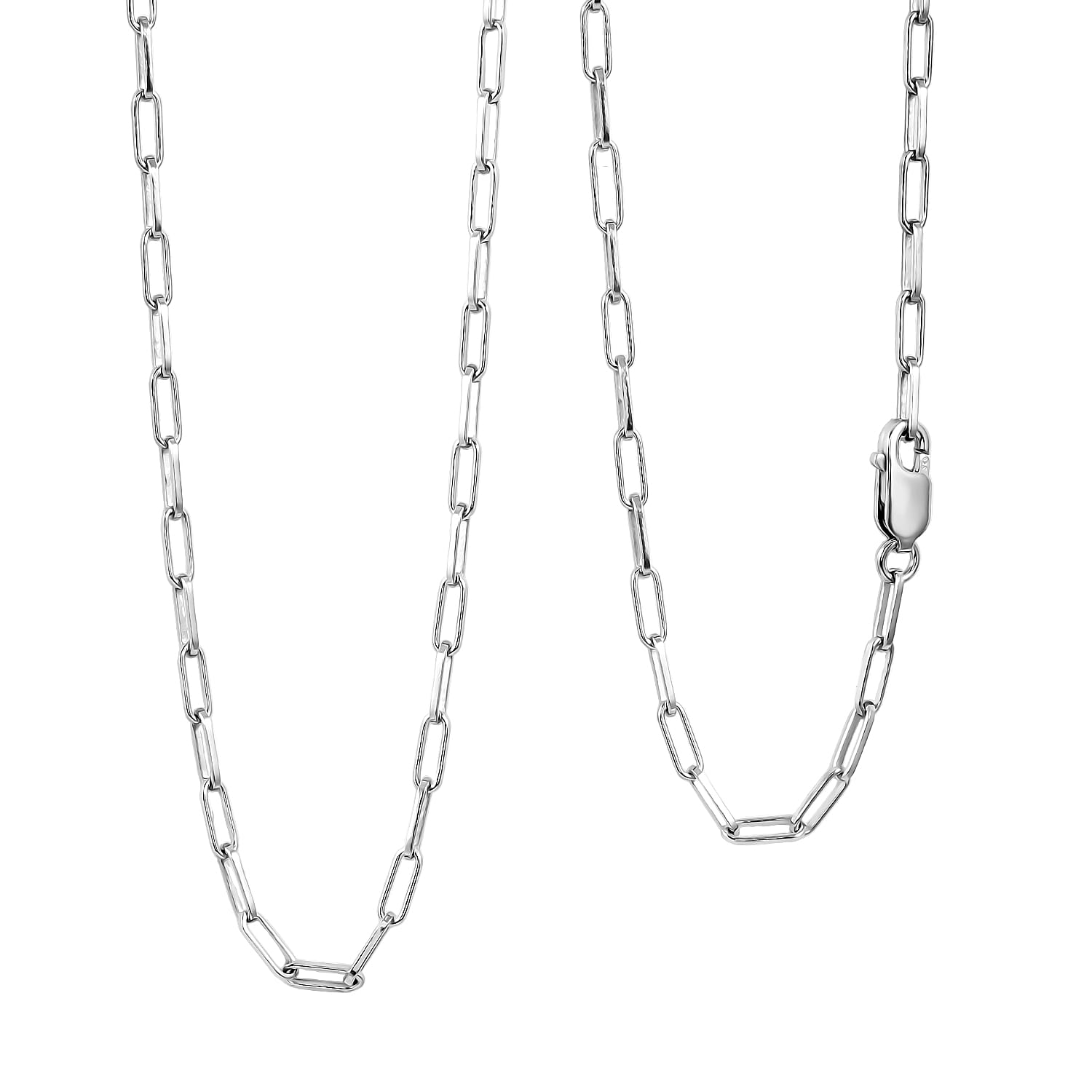 Italian Rhodium Over Sterling Silver 2.20mm Paper Clip Chain Necklace (16 Inches) (3.60 g)