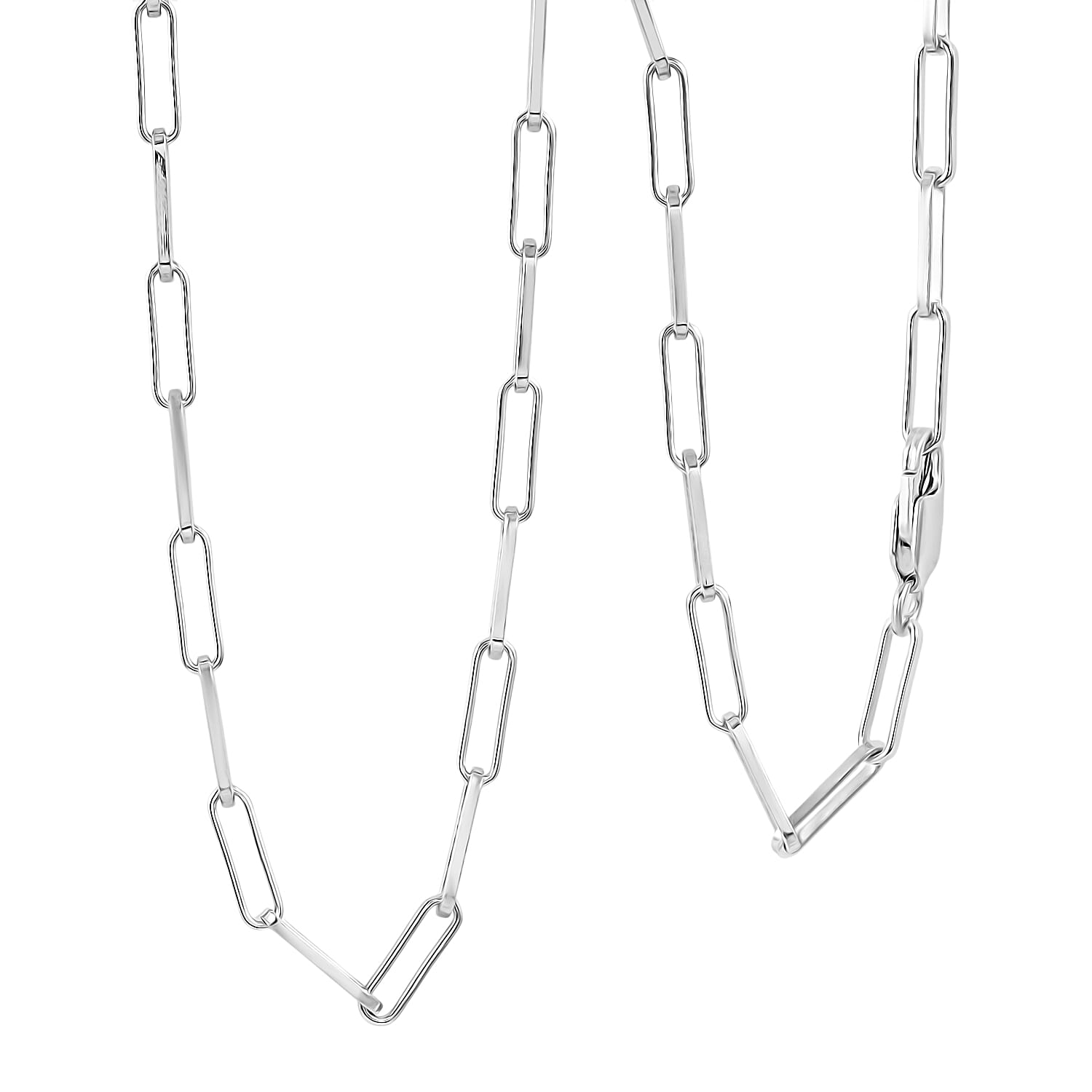 Italian 3mm Paper Clip Chain Necklace in Rhodium Over Sterling Silver 7Grams 18 Inches