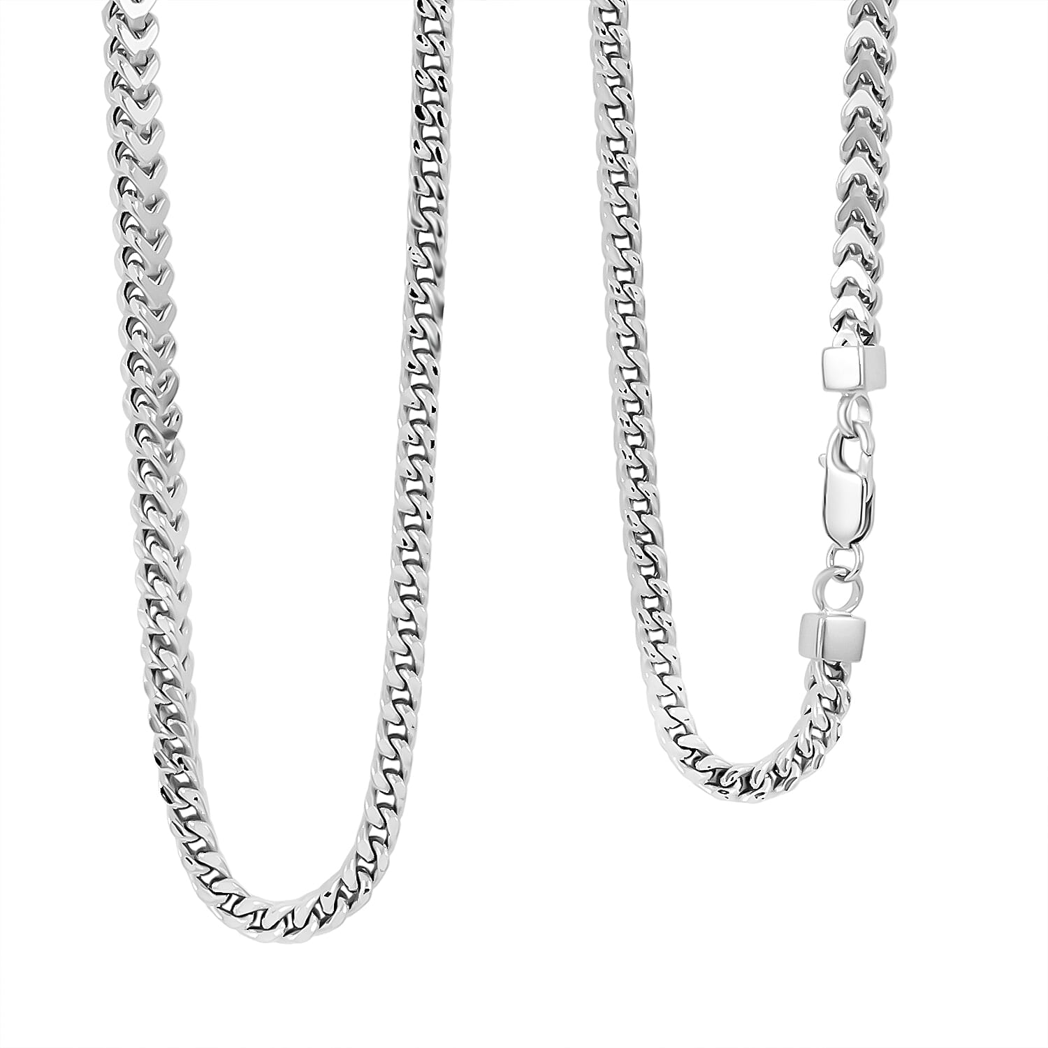 Italian Rhodium Over Sterling Silver Square Wheat 4.45mm Necklace (24 Inches) (26.3 g)