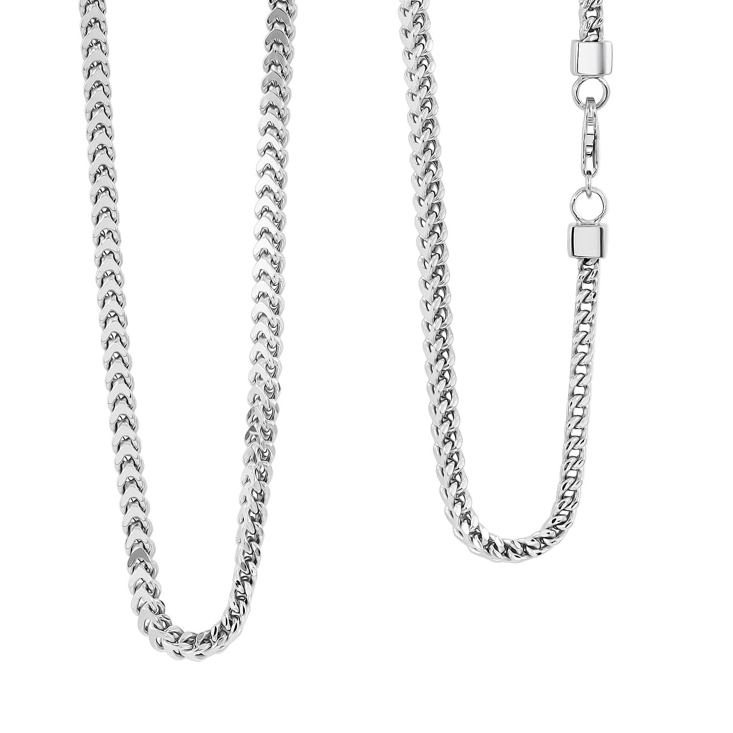 Italian 3.50 Square Wheat Chain Necklace in Rhodium Over Sterling Silver 21.60 Grams 30 Inches