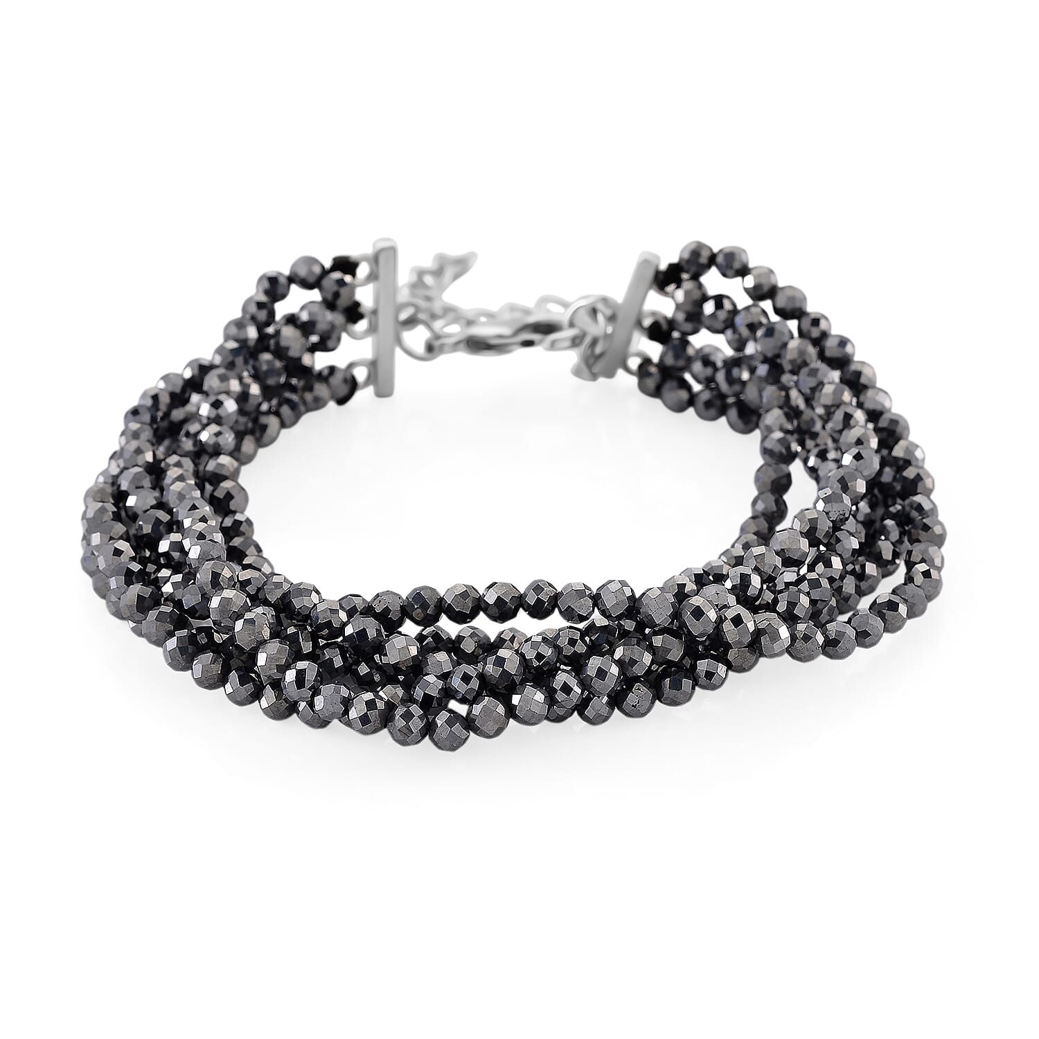 Terahertz 60.00 ctw Beaded Multi Row Bracelet in Silvertone and Stainless Steel (7-9In)