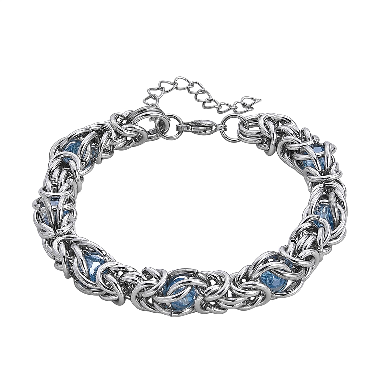 Blue Magic Color Glass Bracelet in Stainless Steel (8-10In)