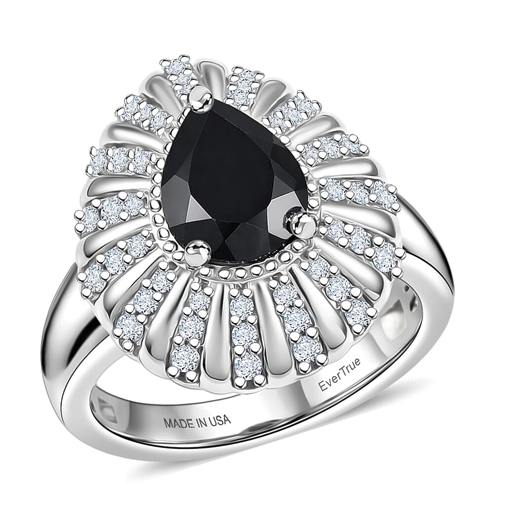 EverTrue Thai Black Spinel, White Zircon Midnight Crown Ring in Platinum Bond (Size 10.0) 2.75 ctw